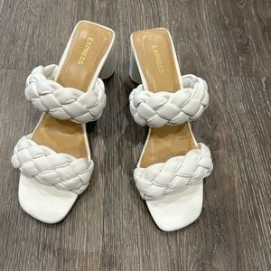 Express White Braided Heeled Sandals